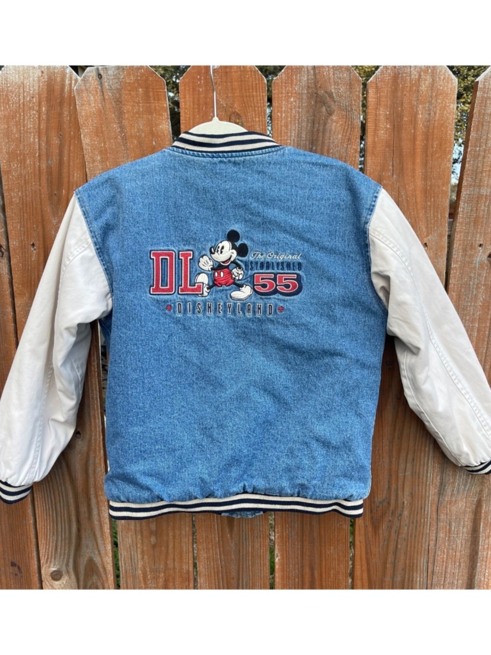 Vintage Disneyland Mickey Mouse Denim Varsity Jacket Blue Size L